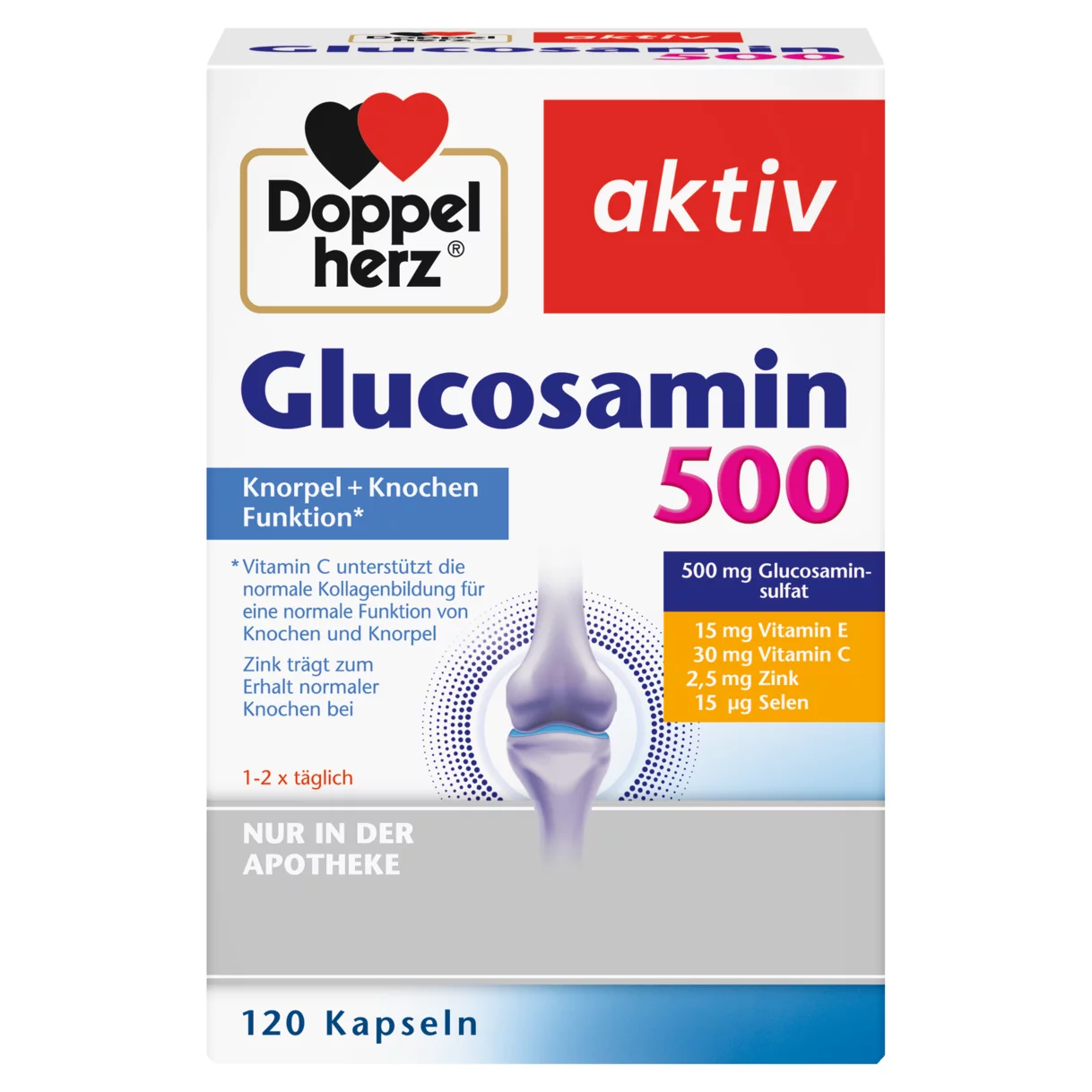 Abbildung der Produktverpackung Doppelherz aktiv Glucosamin Kapseln 500 Frontansicht